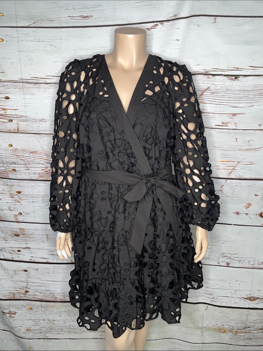 Eloquii NWT Size 18 Black Floral Eyelet Long Sleeve Dress w/ Tie Belt